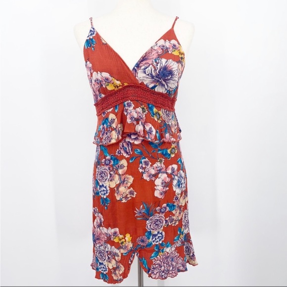 Band of Gypsies Boho Desert Rose Floral Mini Dress, Size medium - Picture 3 of 11